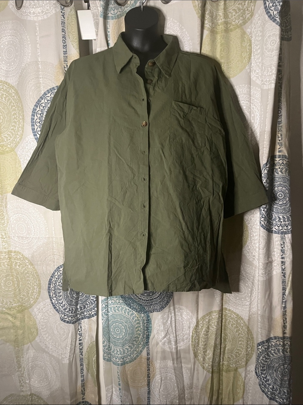 100% cotton Olive Green Button-Up Shirt